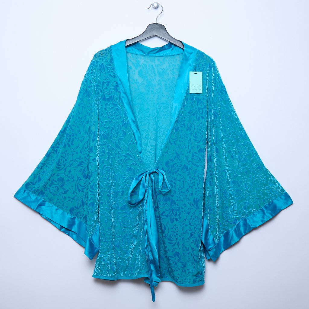 Nwt Fredericks Of Hollywood X Megan Fox Velvet Satin Floral Robe Turquoise Xl